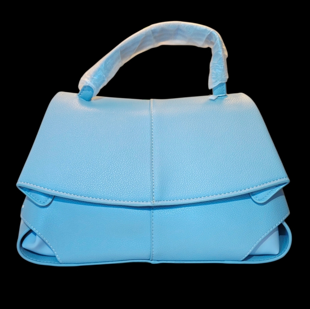 Elegant Blue Pebbled Leather Origami Style Satchel